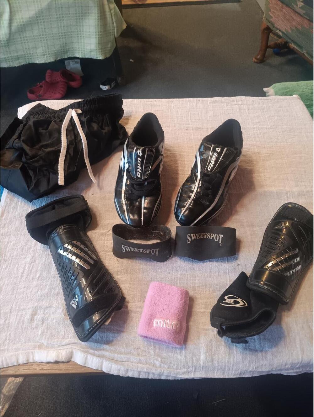 Soccer Gear Set with Cleats, Shin Guards, Shorts, and Wristbands